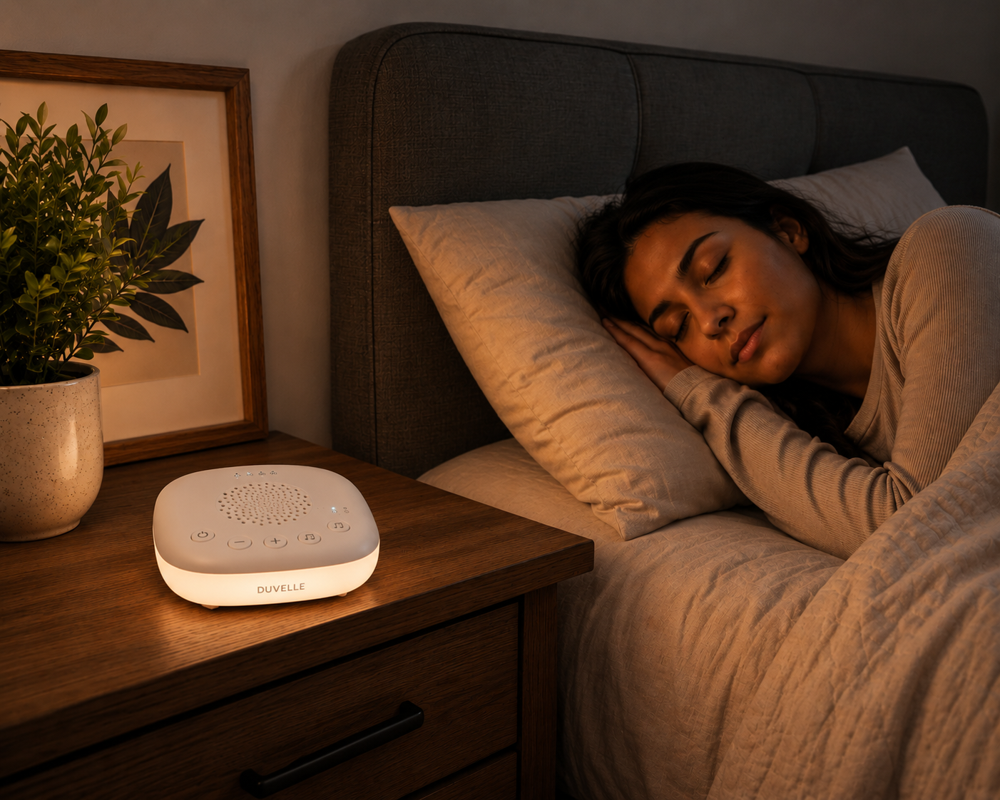 Calm bedroom with Duvelle DreamWave beside the bed