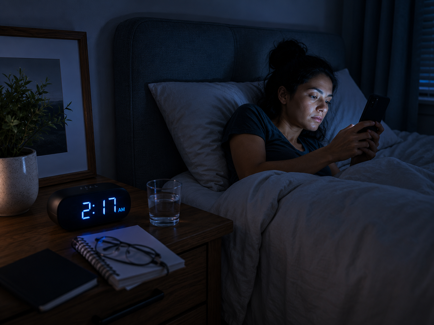 Restless bedtime with phone and distracting bedroom environment